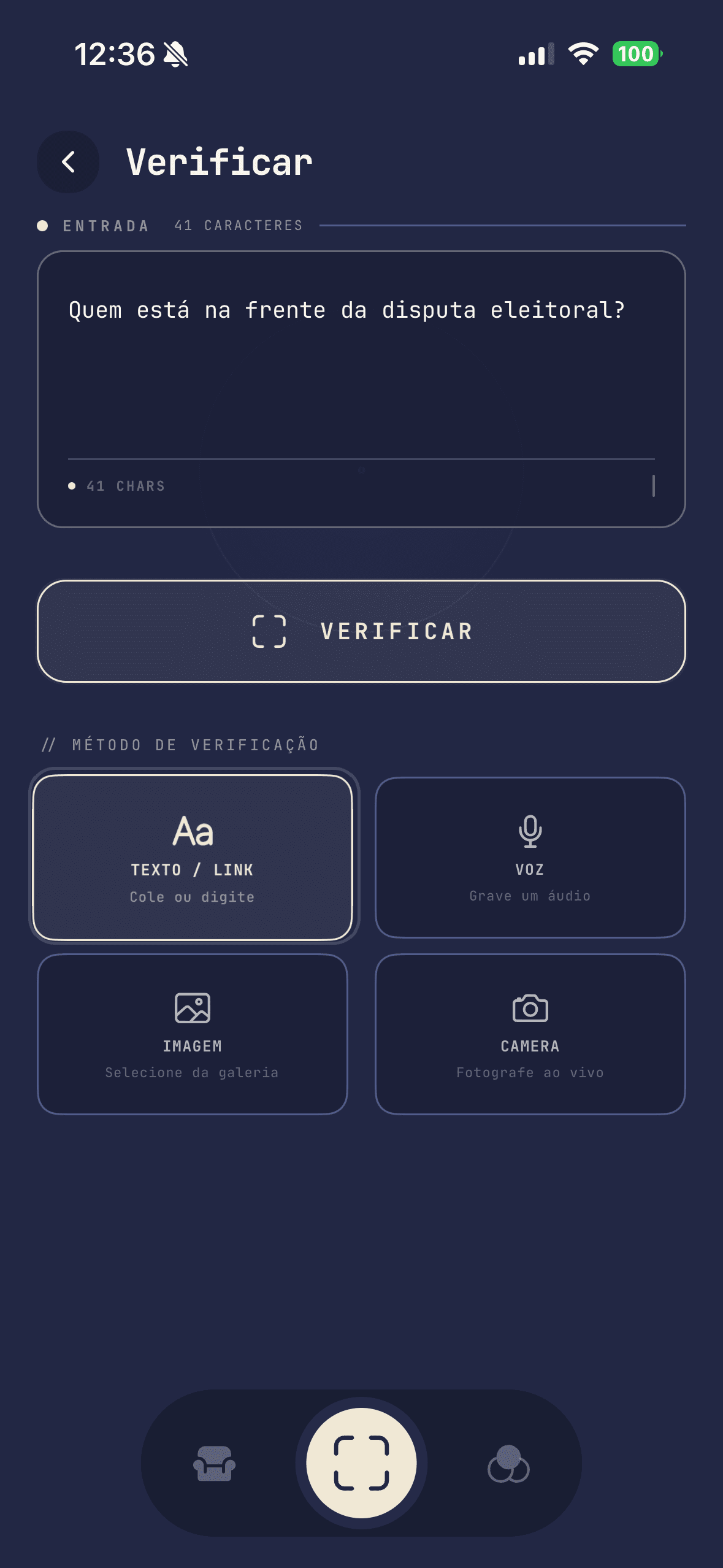 Verification input. The user types a question to be checked.