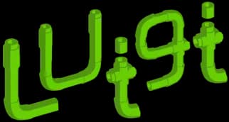 Luigi logo, shaped as green pipes.